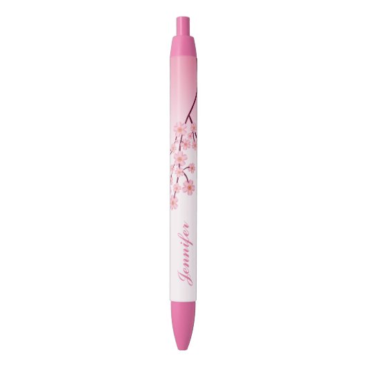 Stylo Noir Branche Sakura Rose Avec Nom Personnalisé (devant Vertical)