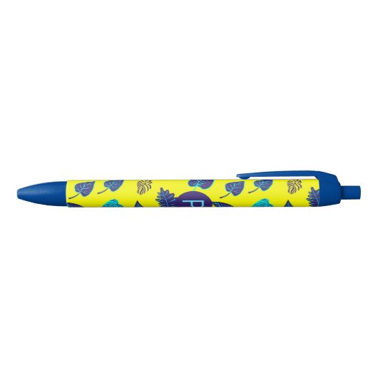 Stylo Noir Bright Yellow Tropical Leaf Pattern Monogram (Haut)