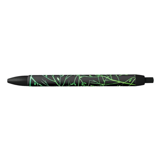 Stylo Noir Brindilles vertes sur noir (Devant)