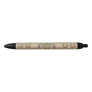 Stylo Noir Broderie florale symétrique vintage William Morris