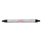 Stylo Noir Bunnies et fleurs roses (Devant)