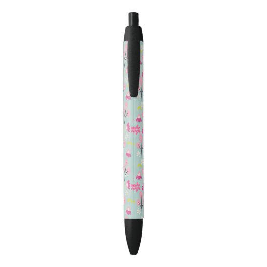Stylo Noir Bunnies et fleurs roses (Dos (Vertical))