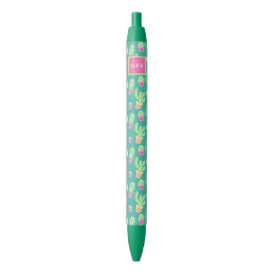 Stylo Noir Cactus au néon d'aquarelle dans le motif de pots