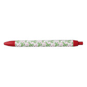 Stylo Noir Cactus illustré et motif de fleurs rose (Devant)