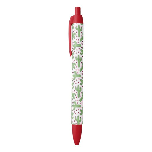 Stylo Noir Cactus illustré et motif de fleurs rose (Haut (Vertical))