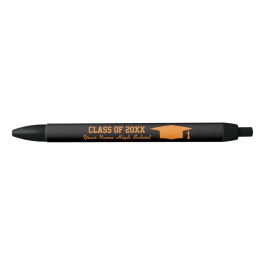 Stylo Noir Cadeau de fin d'études secondaires noir et orange (Devant)