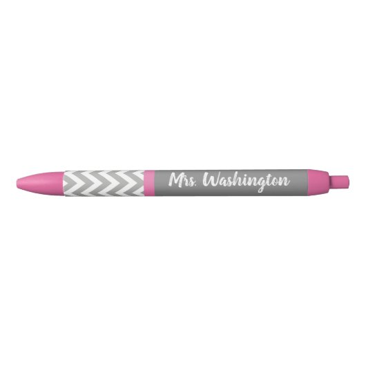 Stylo Noir Cadeau personnalisé Pink Grey enseignant's Writing (Devant)