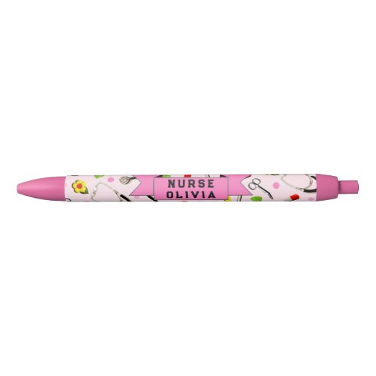 Stylo Noir Cadeau rose pour une infirmière mignonne (Devant)