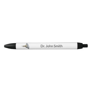 Stylo Noir Caducée argent médical noir or