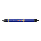 Stylo Noir Caducée et monogramme sur fond bleu (Devant)