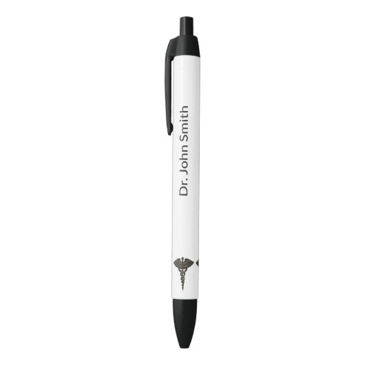 Stylo Noir Caducée Médical Simple Professionnel Noir Blanc (Haut (Vertical))