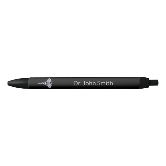 Stylo Noir Caducée Médicale en argent sur Black Classy (Devant)