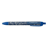 Stylo Noir Camellia Flowers Navy Blue Custom Name (Bas)