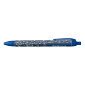 Stylo Noir Camellia Flowers Navy Blue Custom Name (Haut)