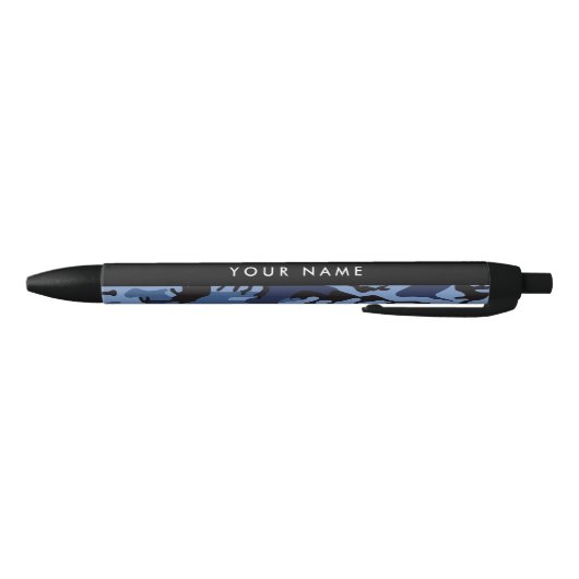 Stylo Noir Camouflage bleu marine Votre nom Personnalisez (Bas)