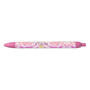 Stylo Noir Candy mignonne violet et rose Roses Nom personnali