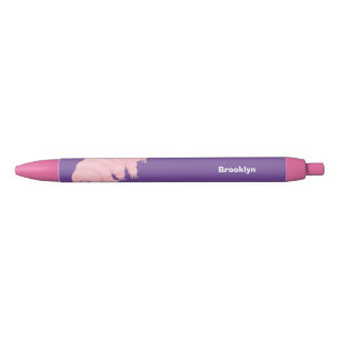 Stylo Noir Caricature d'ours d'eau tardigrade rose mignon