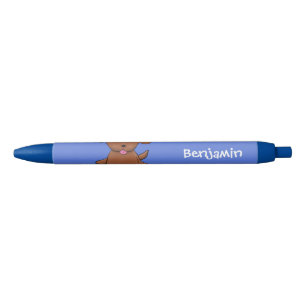Stylo Noir Caricature en bleu pour chien de chiot joyeux