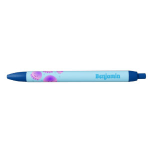 Stylo Noir Caricature kawaii de méduse violette rose mou