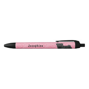 Stylo Noir Carlin noir motif coeurs roses amour avec nom