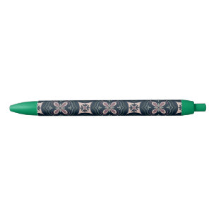 Stylo Noir carreaux géométriques floraux de couleur terreuse