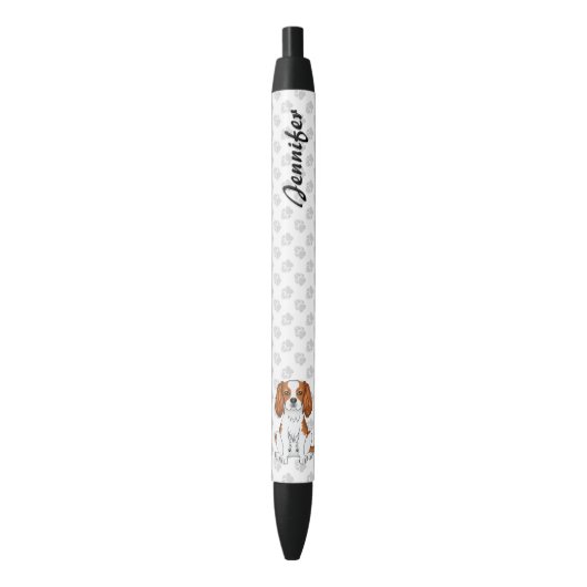 Stylo Noir Cavalier King Charles Spaniel Blenheim & Nom (devant Vertical)