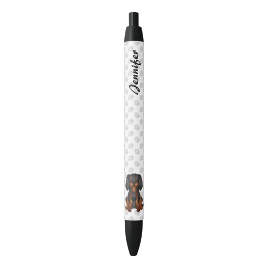 Stylo Noir Cavalier King Charles Spaniel noir et fauve & Nom (devant Vertical)
