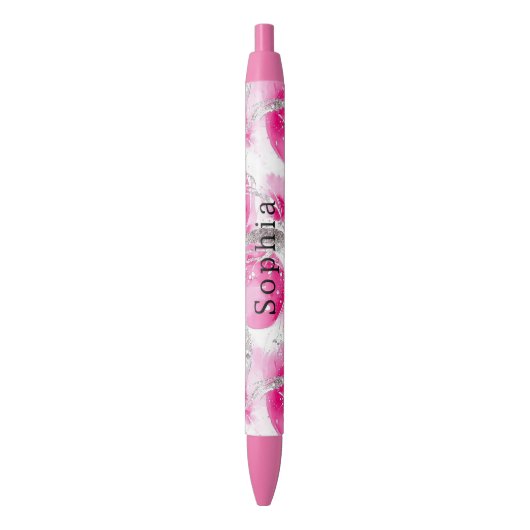 Stylo Noir Cercles Abstraits en verre d'argent rose (devant Vertical)