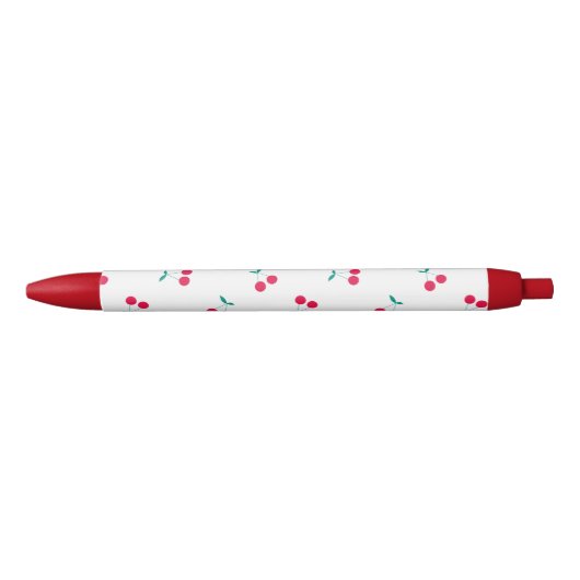 Stylo Noir Cerise esthétique Cerises Motif blanc (Devant)
