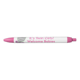 Stylo Noir C'est Twin Girls Baby Rattle rose Star Faire-part
