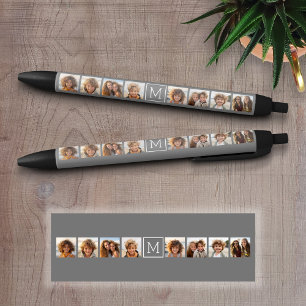 Stylo Noir Charbon Blanc 8 Photo Collage Personnalisé Monogr
