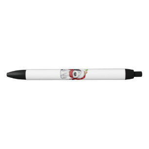 Stylo Noir Charmant chien de Noël avec chapeau de Père Noël &
