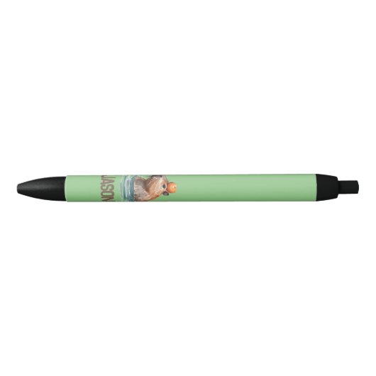 Stylo Noir Charming mignonne Capybara avec Orange et nom des  (Devant)