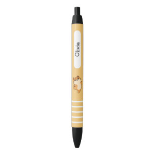 Stylo Noir Chat Orange Cartoon Danseur, Personnalisé, Jaune