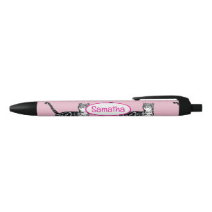 Stylo Noir Chat tigré rose Nom des filles aquarelle