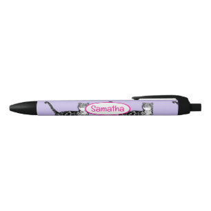 Stylo Noir Chat tigré violet aquarelle nom de filles