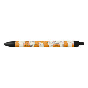 Stylo Noir Chats blancs et gingembre motif yeux verts yeux bl