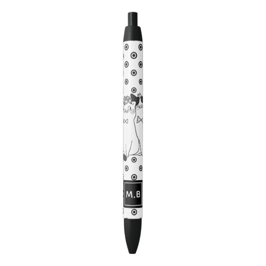 Stylo Noir Chats mignons en Monogramme d'amour (devant Vertical)