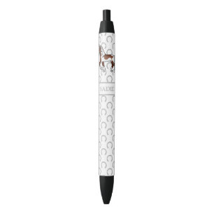Stylo Noir Cheval de Trotting Pinto Brun de Dessin Animé & No
