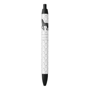 Stylo Noir Cheval Trotteur de Dessin Animé Mignon Noir & Nom