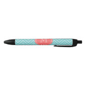 Stylo Noir Chevron turquoise et de corail avec le monogramme (Bas)
