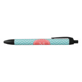 Stylo Noir Chevron turquoise et de corail avec le monogramme (Haut)