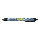 Stylo Noir Chevrons bleu marine et vert citron Monogramme per (Bas)