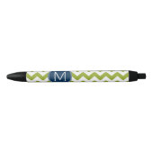 Stylo Noir Chevrons bleu marine et vert citron Monogramme per (Devant)