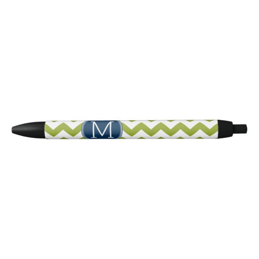 Stylo Noir Chevrons bleu marine et vert citron Monogramme per (Devant)