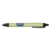 Stylo Noir Chevrons bleu marine et vert citron Monogramme per (Bas)