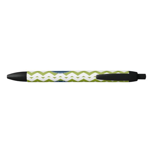 Stylo Noir Chevrons bleu marine et vert citron Monogramme per (Dos)