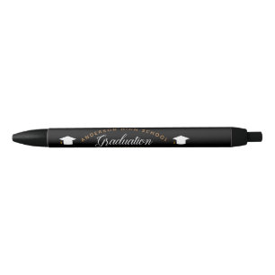 Stylo Noir Chic Graduation Keepsaké Black Gold Custom School