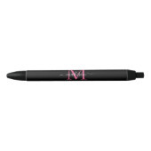 Stylo Noir Chic noir Magenta rose Monogramme Nom du script (Devant)