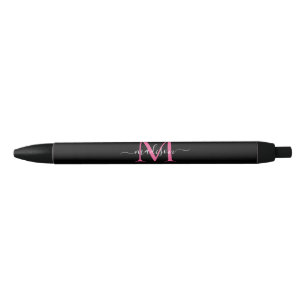 Stylo Noir Chic noir Magenta rose Monogramme Nom du script